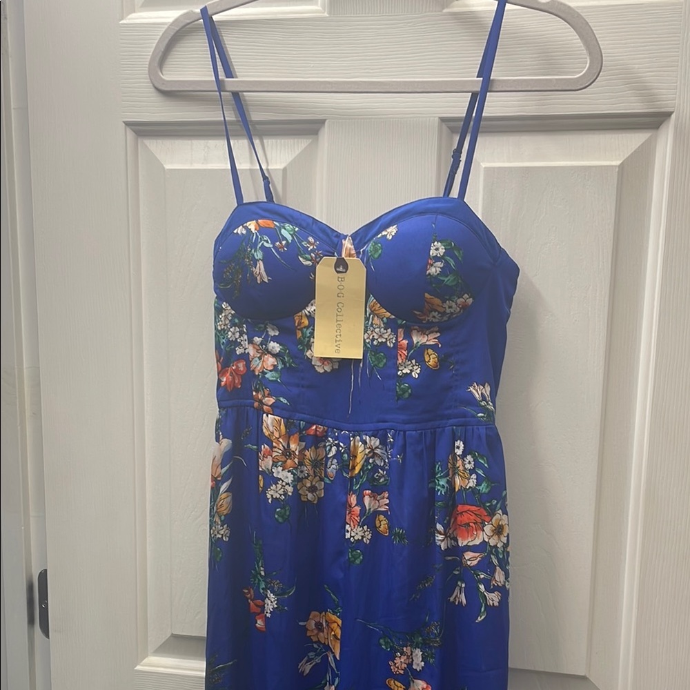 Band of Gypsies Floral Blue Spaghetti Strap Maxi style Jumpsuit.
